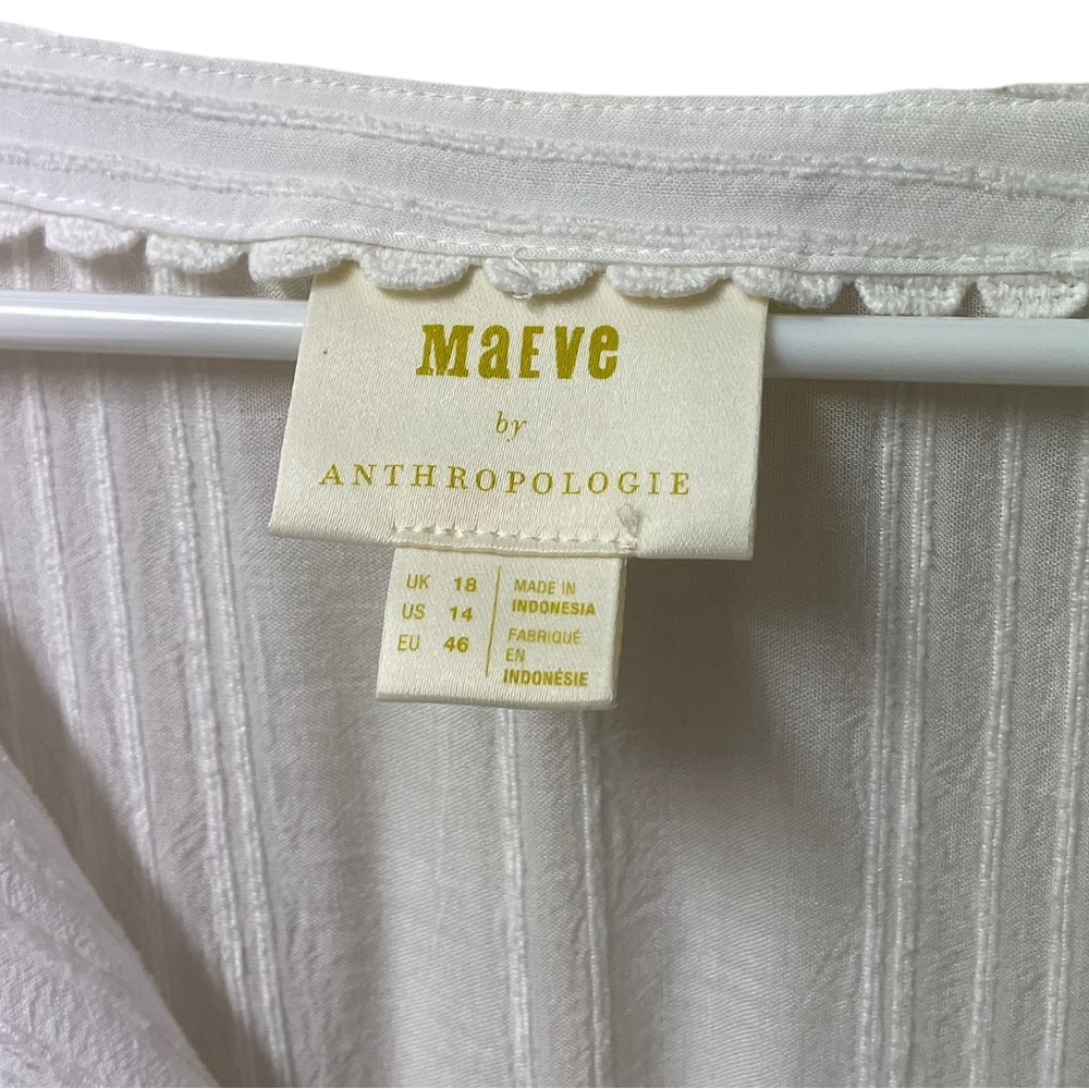Anthropologie Maeve Isolode Waisted Sheer Rayon Button Front Blouse White SZ 14 - Picture 10 of 11